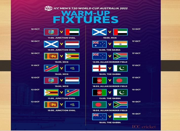 ICC Men's T20 World Cup 2022 Warm-up Match Schedule